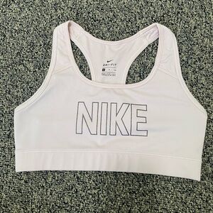 NIKE women’s sports bra sparkly logo baby pink athletic racer back Small